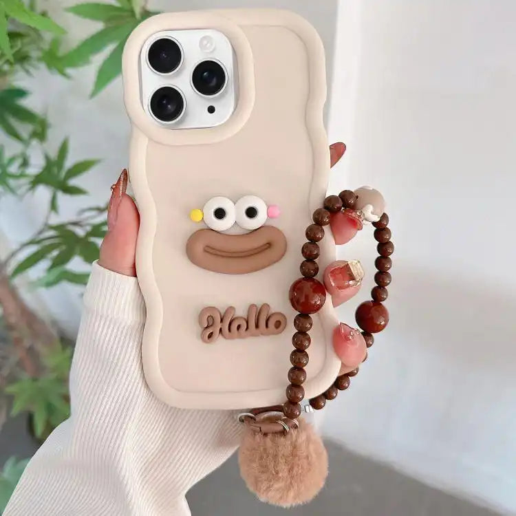 Cartoon Sausage Mouth TPU Phone Case with Bead Chain