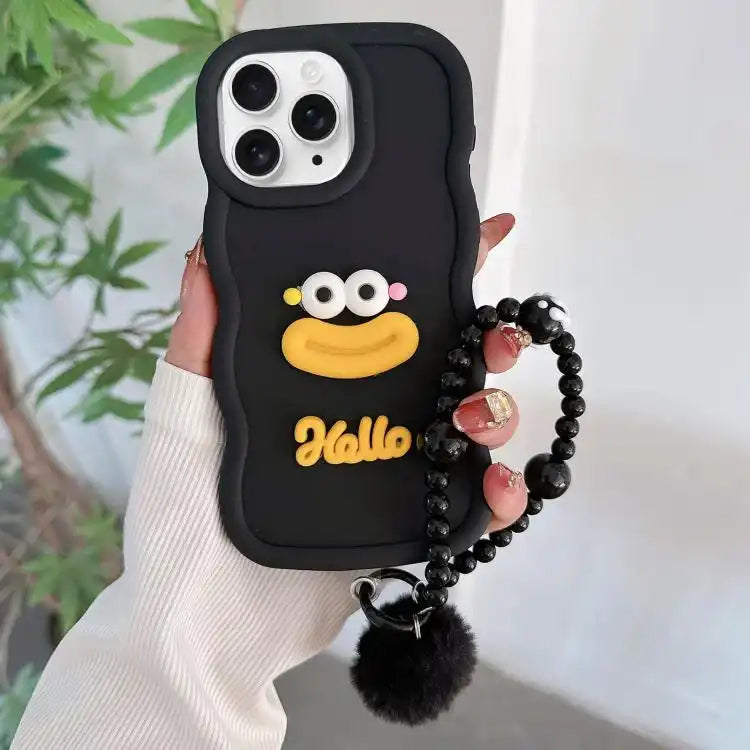 Cartoon Sausage Mouth TPU Phone Case with Bead Chain