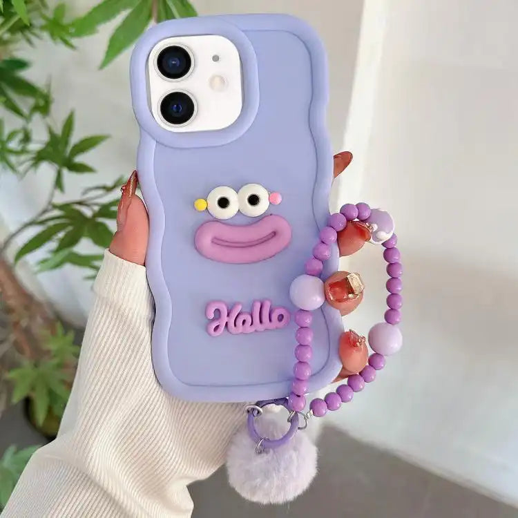 Cartoon Sausage Mouth TPU Phone Case with Bead Chain