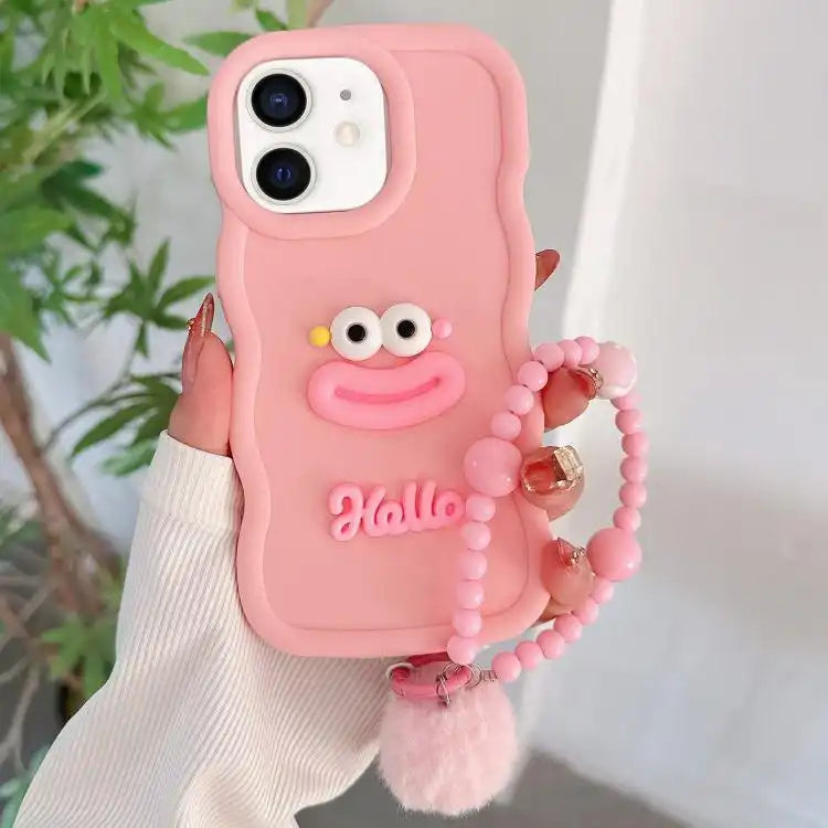 Cartoon Sausage Mouth TPU Phone Case with Bead Chain