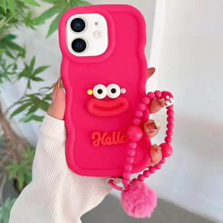 Cartoon Sausage Mouth TPU Phone Case with Bead Chain