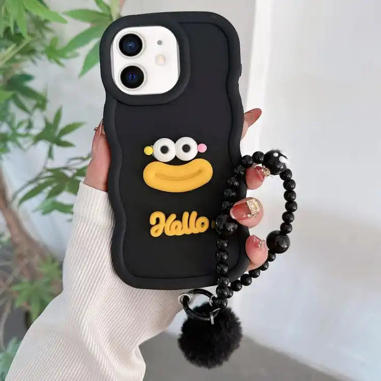 Cartoon Sausage Mouth TPU Phone Case with Bead Chain
