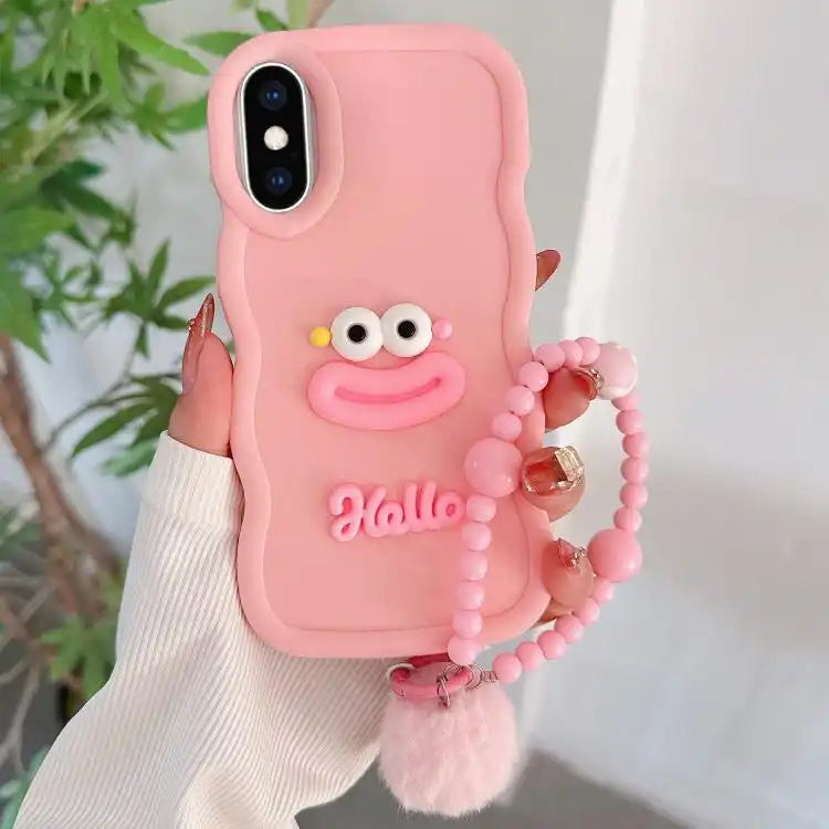 Cartoon Sausage Mouth TPU Phone Case with Bead Chain