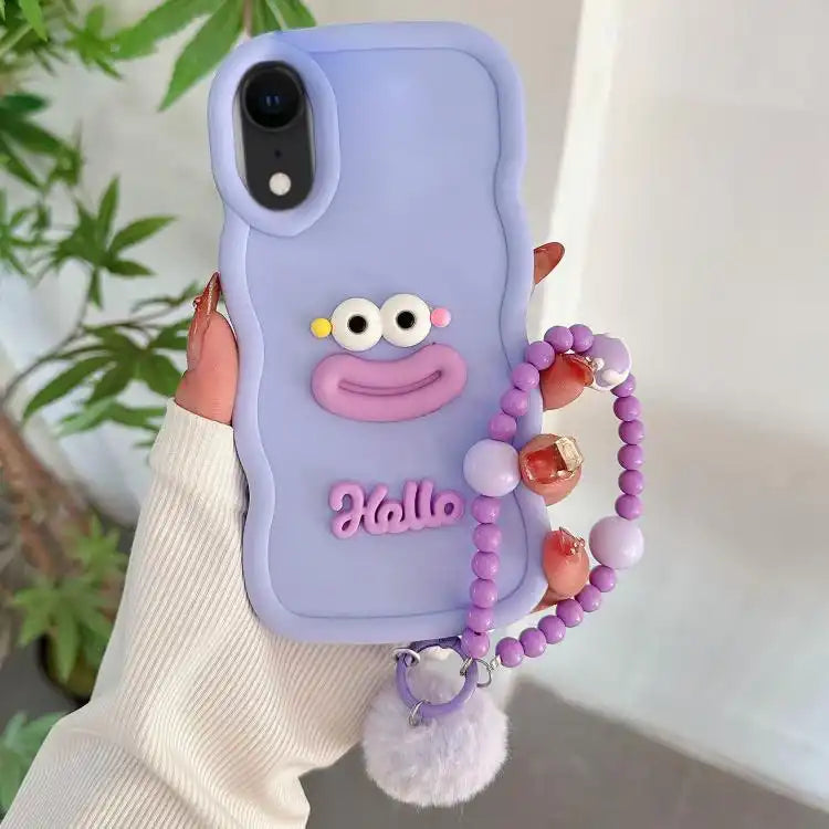 Cartoon Sausage Mouth TPU Phone Case with Bead Chain