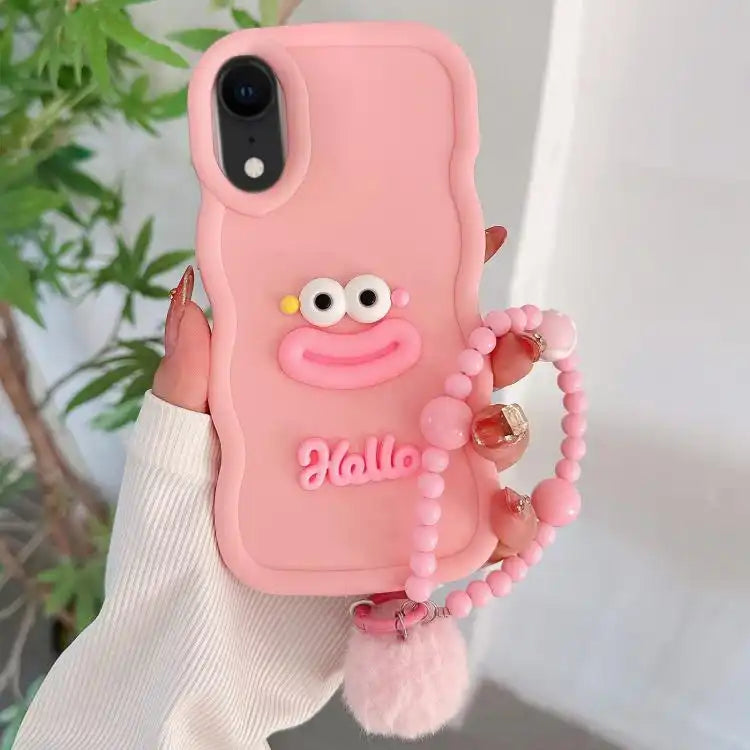 Cartoon Sausage Mouth TPU Phone Case with Bead Chain