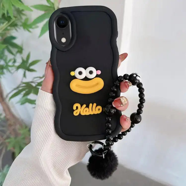 Cartoon Sausage Mouth TPU Phone Case with Bead Chain