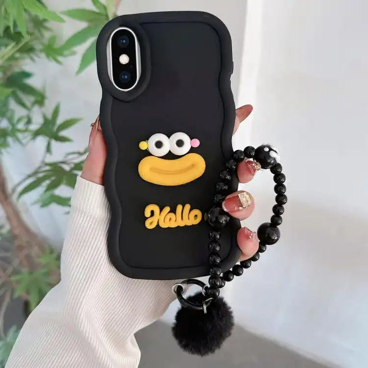 Cartoon Sausage Mouth TPU Phone Case with Bead Chain