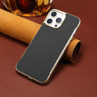 Denior A20 Genuine Leather Litchi Texture MagSafe Frameless Phone Case