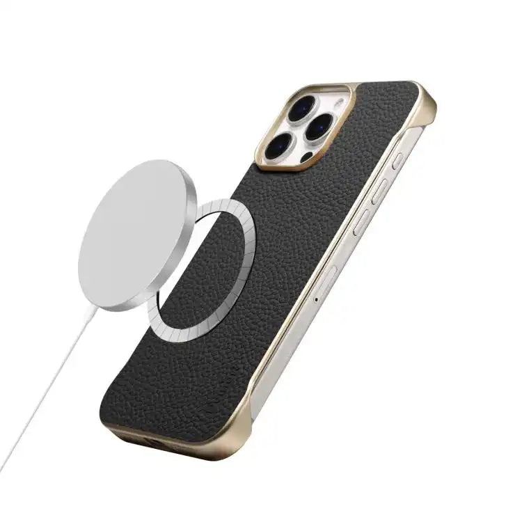 Denior A20 Genuine Leather Litchi Texture MagSafe Frameless Phone Case