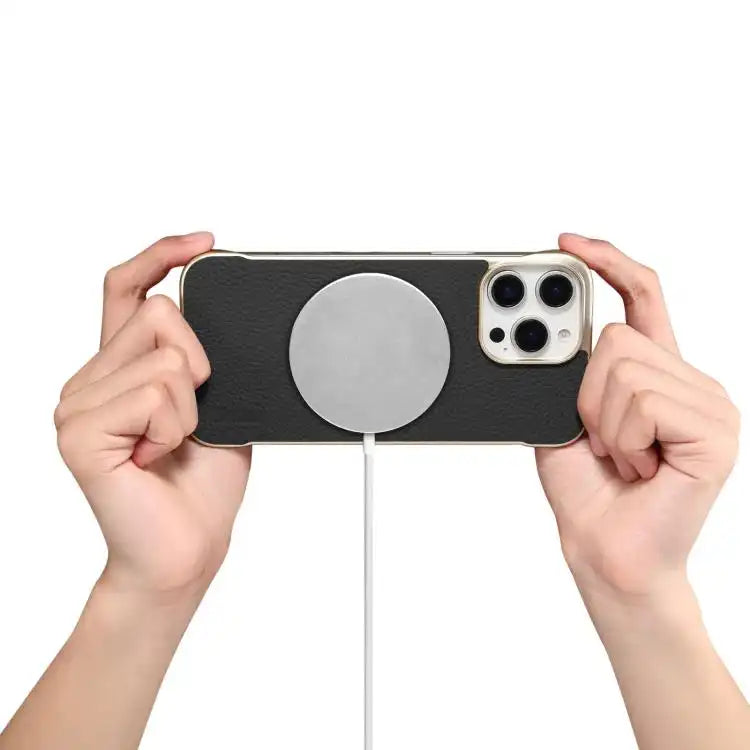 Denior A20 Genuine Leather Litchi Texture MagSafe Frameless Phone Case