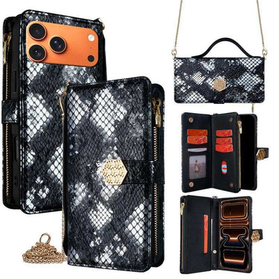 Crossbody Handle Snake Texture Leather Phone Case