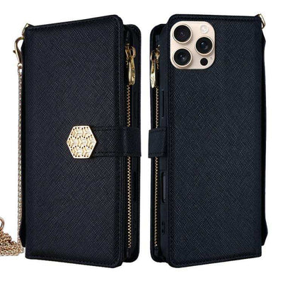 Crossbody Handle Cross Texture Leather Phone Case