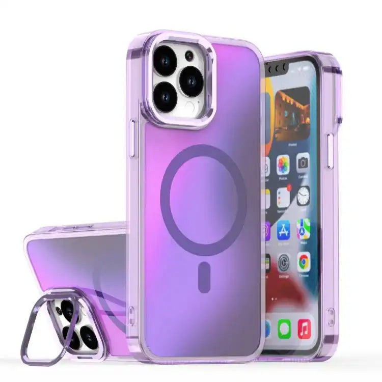 Plating Gradient Discolor MagSafe Phone Case with Holder