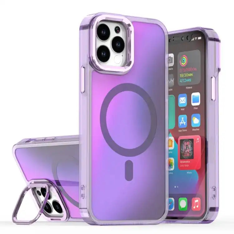 Plating Gradient Discolor MagSafe Phone Case with Holder