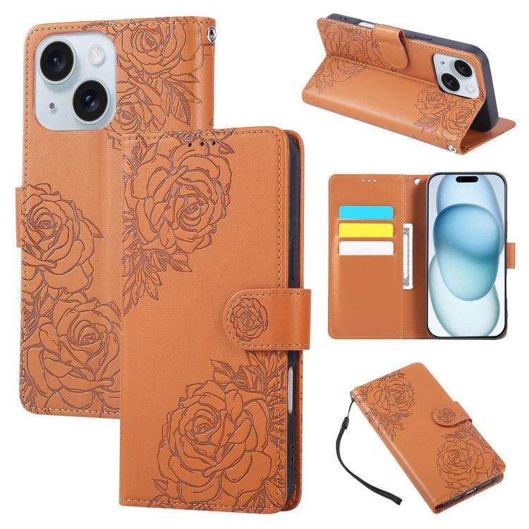Rose Flower Embossed 3-Card Slots Leather Phone Case