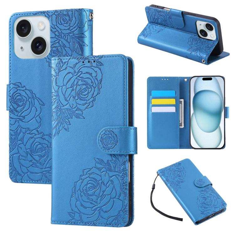 Rose Flower Embossed 3-Card Slots Leather Phone Case
