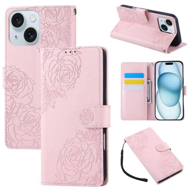 Rose Flower Embossed 3-Card Slots Leather Phone Case