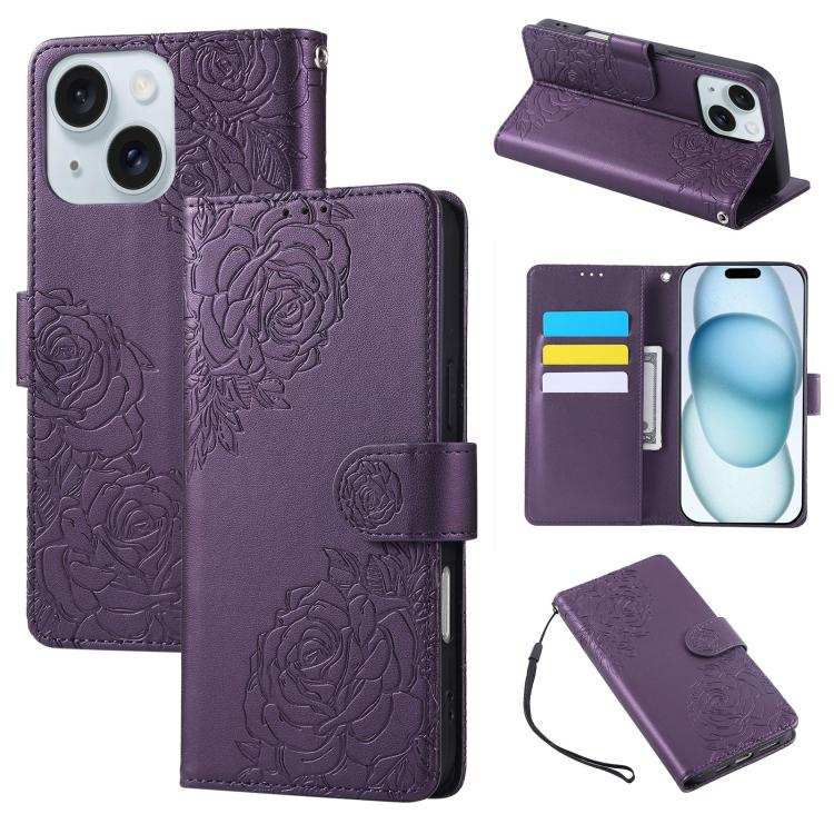 Rose Flower Embossed 3-Card Slots Leather Phone Case