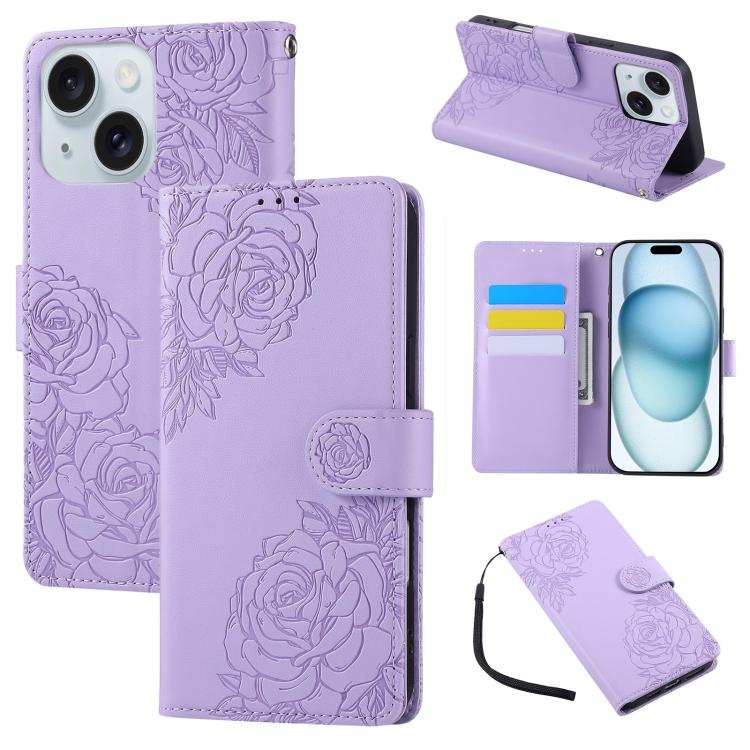 Rose Flower Embossed 3-Card Slots Leather Phone Case