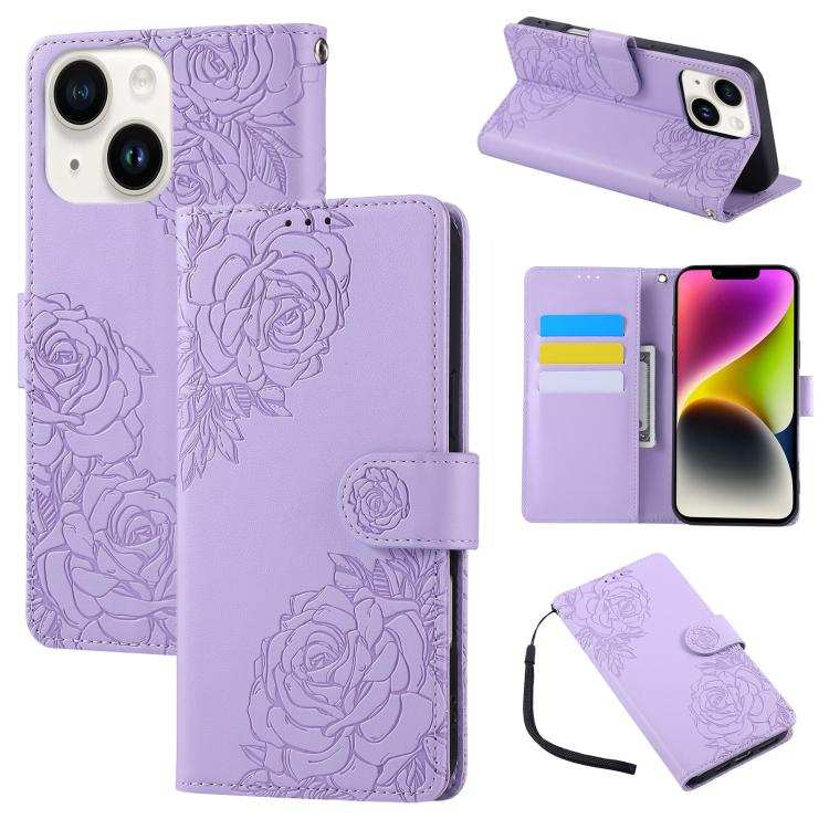 Rose Flower Embossed 3-Card Slots Leather Phone Case