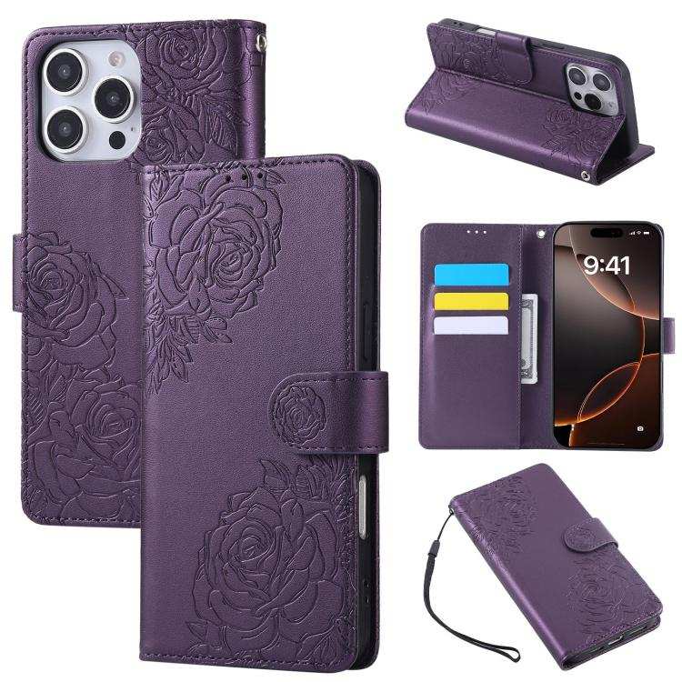 Rose Flower Embossed 3-Card Slots Leather Phone Case