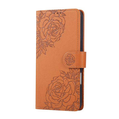 Rose Flower Embossed 3-Card Slots Leather Phone Case