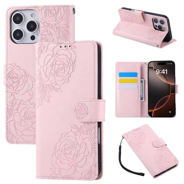 Rose Flower Embossed 3-Card Slots Leather Phone Case