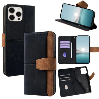 Color Stitching Skin Feel Leather RFID Blocking Phone Case
