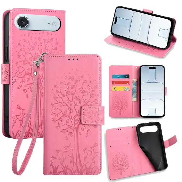 Tree & Deer Embossed Leather Phone Case