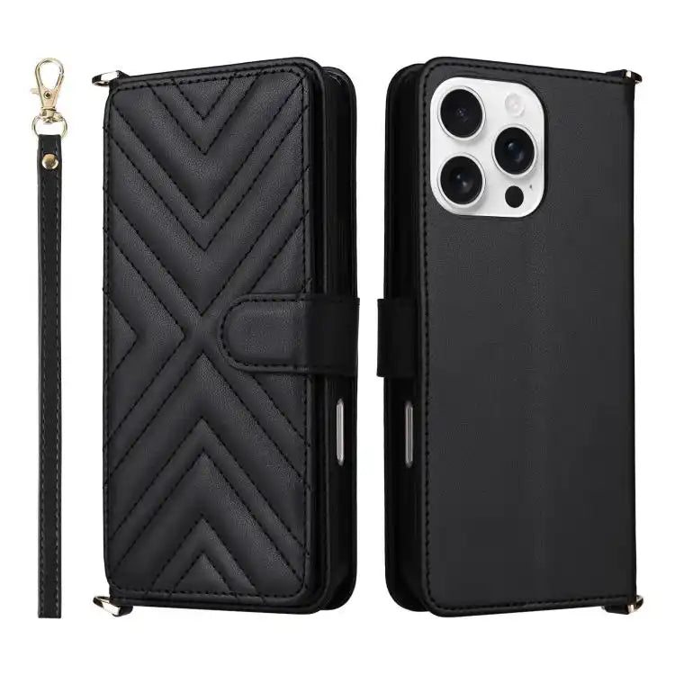 Multifunctional 6-Card Slots Leather Phone Case with Wrist Strap