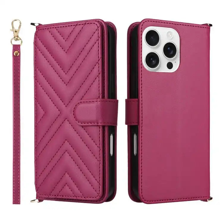 Multifunctional 6-Card Slots Leather Phone Case with Wrist Strap