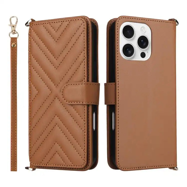 Multifunctional 6-Card Slots Leather Phone Case with Wrist Strap