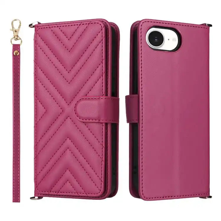 Multifunctional 6-Card Slots Leather Phone Case with Wrist Strap