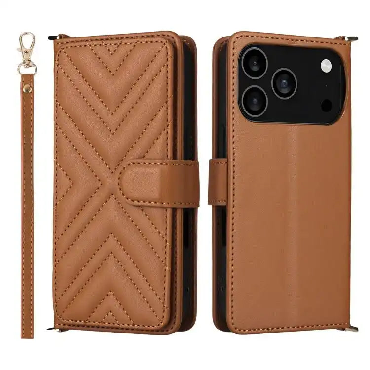 Multifunctional 6-Card Slots Leather Phone Case with Wrist Strap