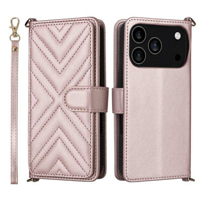 Multifunctional 6-Card Slots Leather Phone Case with Wrist Strap
