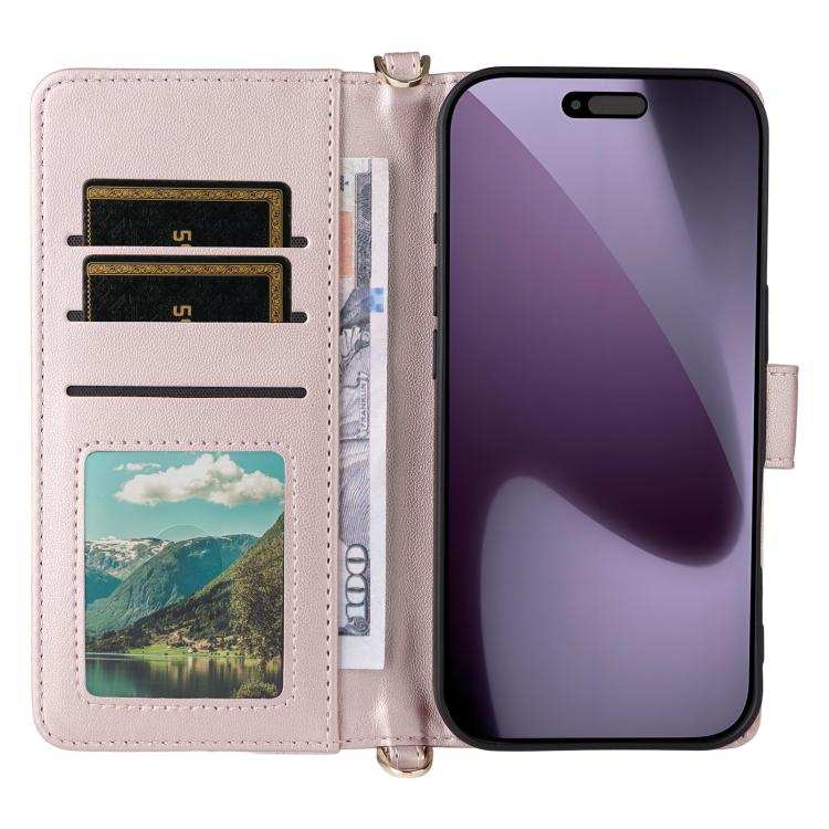 Multifunctional 6-Card Slots Leather Phone Case with Wrist Strap