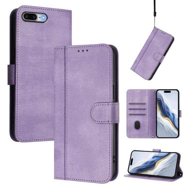 Line Splicing Buckle Retro Leather Phone Case