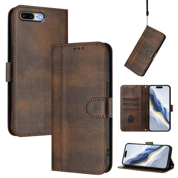 Line Splicing Buckle Retro Leather Phone Case