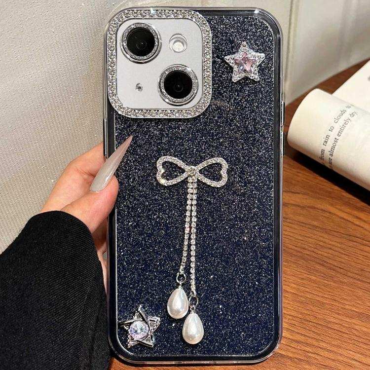 Solid Color Glitter Powder Rhinestone Tassel Phone Case