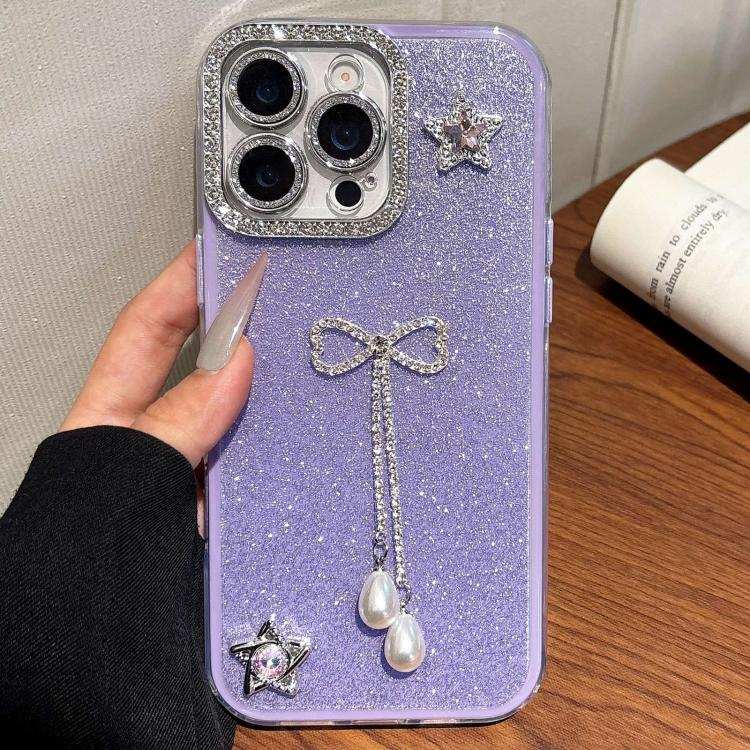 Solid Color Glitter Powder Rhinestone Tassel Phone Case