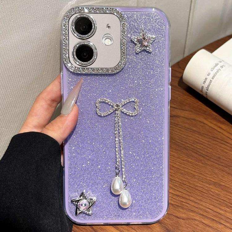 Solid Color Glitter Powder Rhinestone Tassel Phone Case