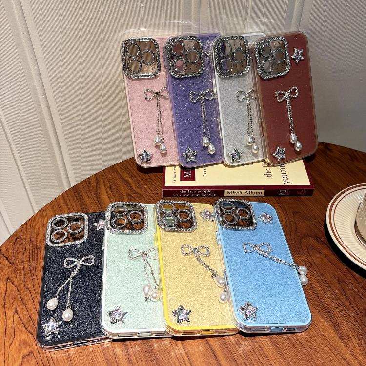 Solid Color Glitter Powder Rhinestone Tassel Phone Case