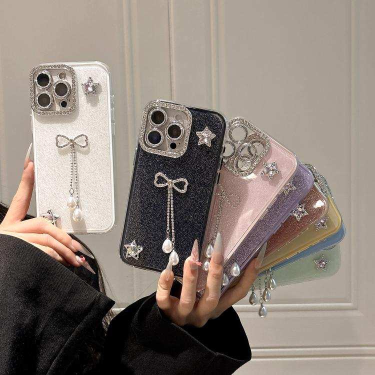 Solid Color Glitter Powder Rhinestone Tassel Phone Case