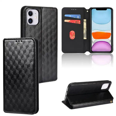 Cubic Grid Texture Flip Leather Phone Case