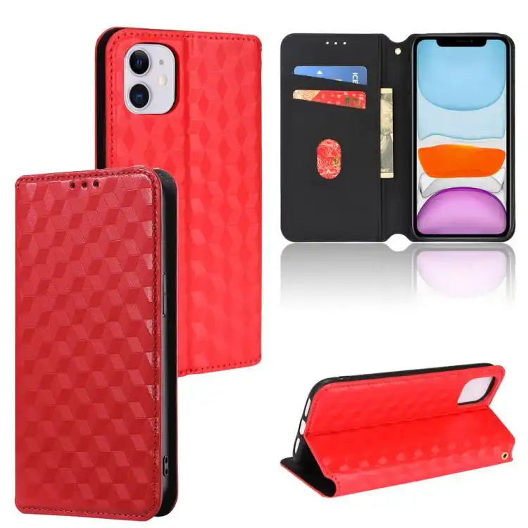 Cubic Grid Texture Flip Leather Phone Case