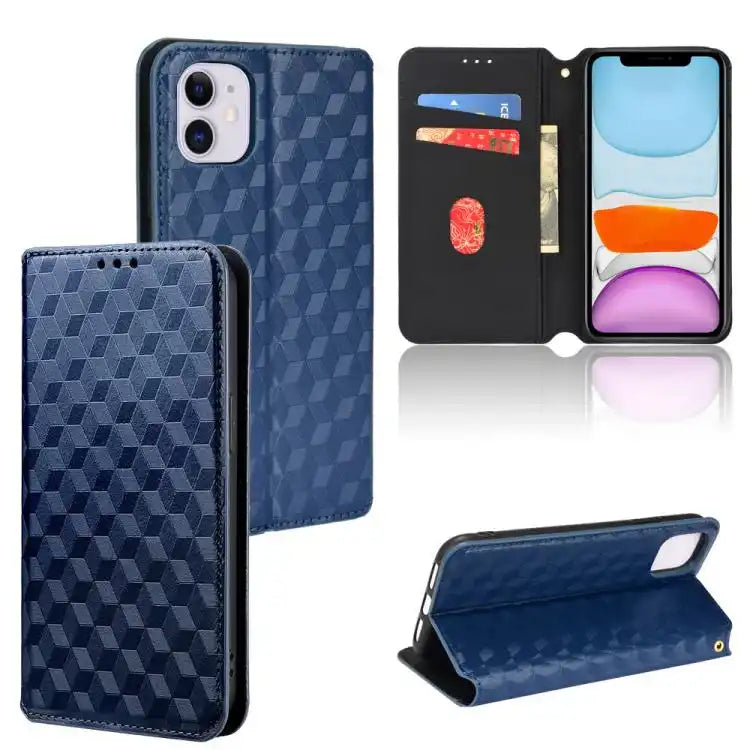 Cubic Grid Texture Flip Leather Phone Case