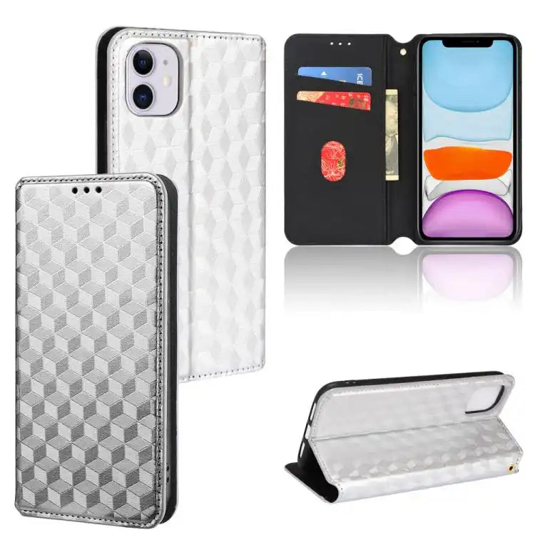 Cubic Grid Texture Flip Leather Phone Case