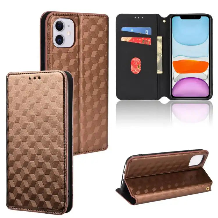 Cubic Grid Texture Flip Leather Phone Case