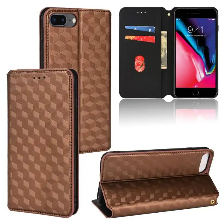 Cubic Grid Texture Flip Leather Phone Case