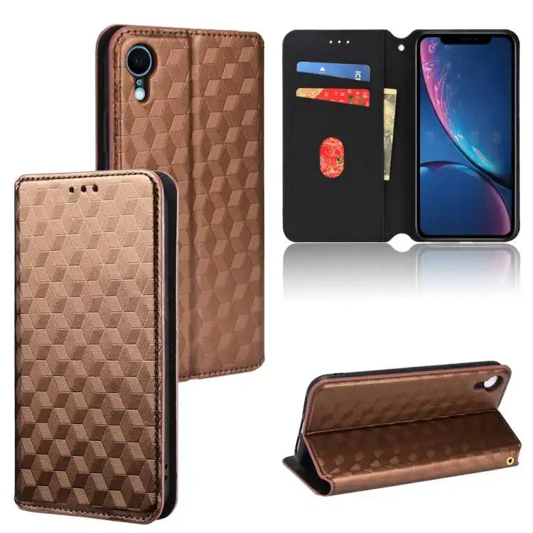 Cubic Grid Texture Flip Leather Phone Case